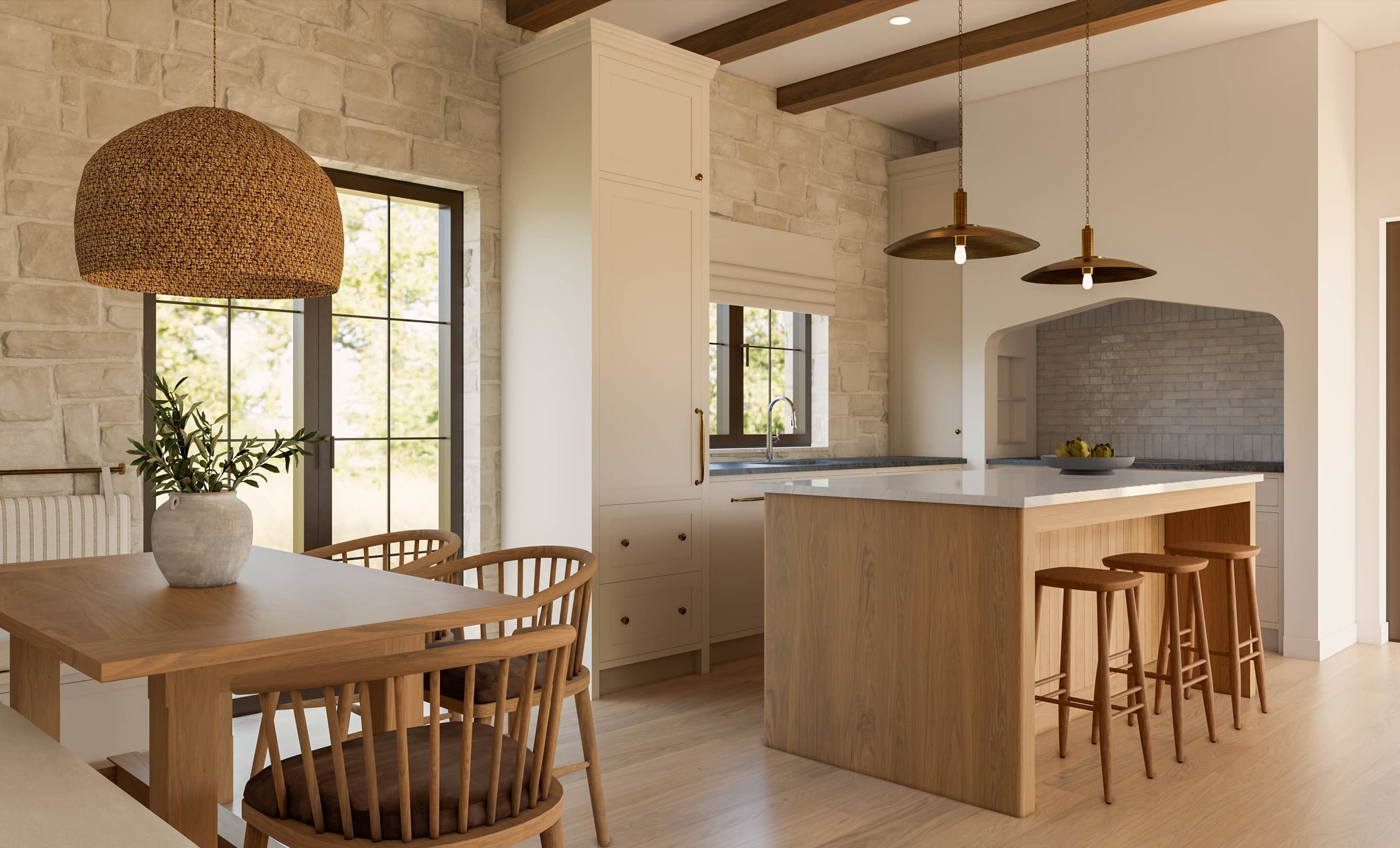 3D vizualizacije kuhinje in jedilnice za projekt novogradnje na otoku Ugljan