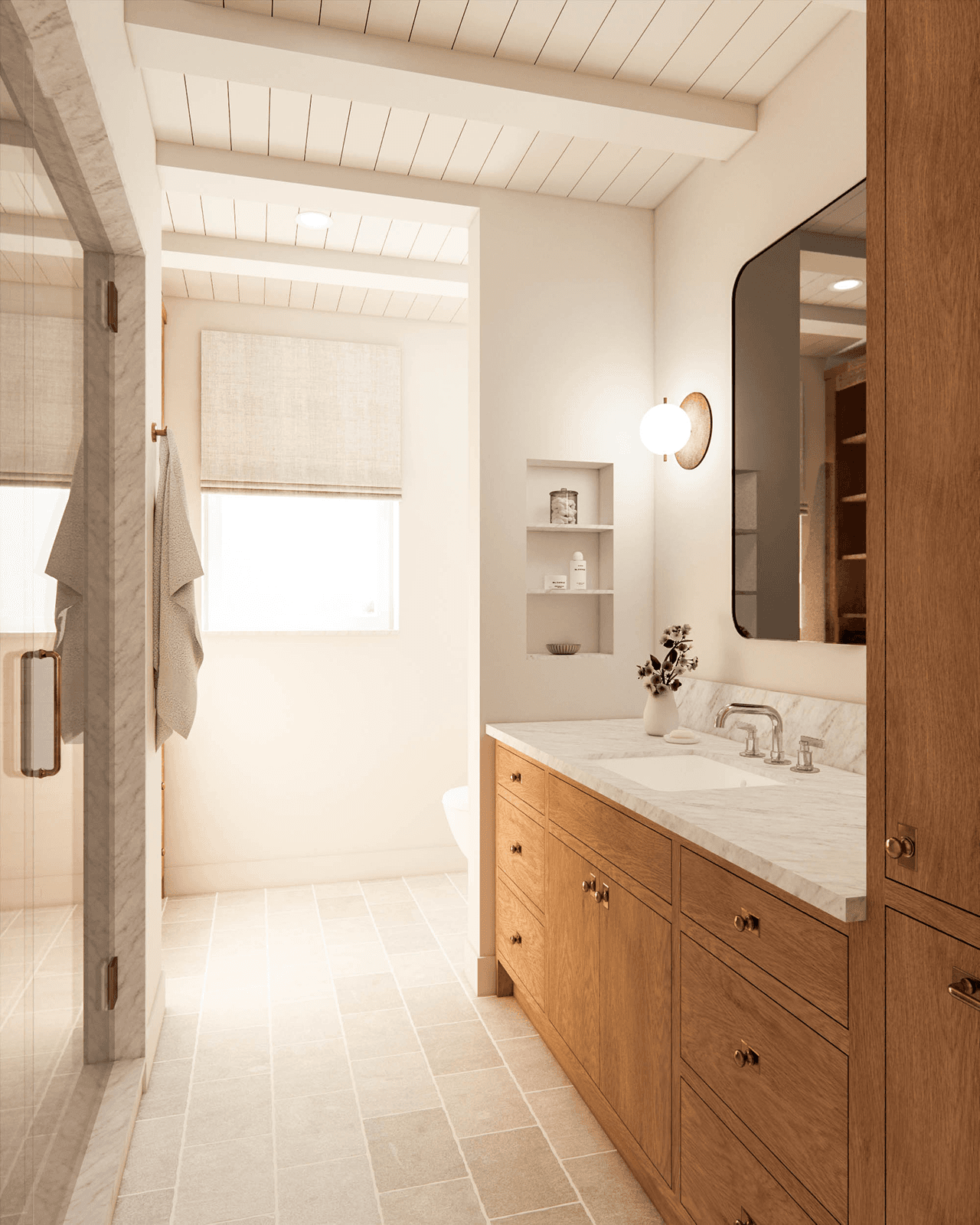 Sodobna kopalnica z detajli iz medenine