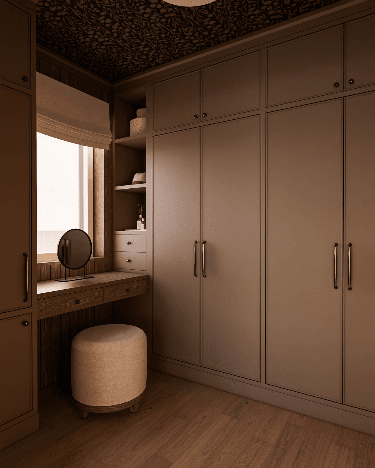 Garderobna soba v temno rjavi barvi