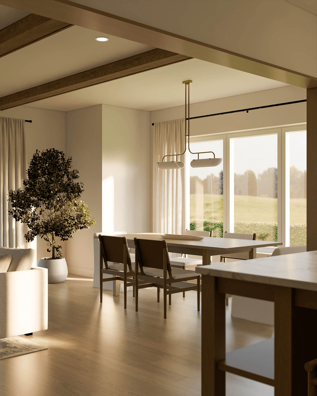 Jedilnica z velikimi okenskimi površinami